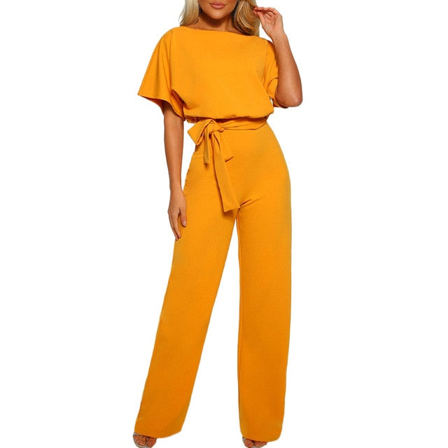 GOOHOJIO Rompers Women Jumpsuit Short Sleeve Playsuit Clubwear Straight Leg Jumpsuit Women's With Belt Bodysuit Rompers