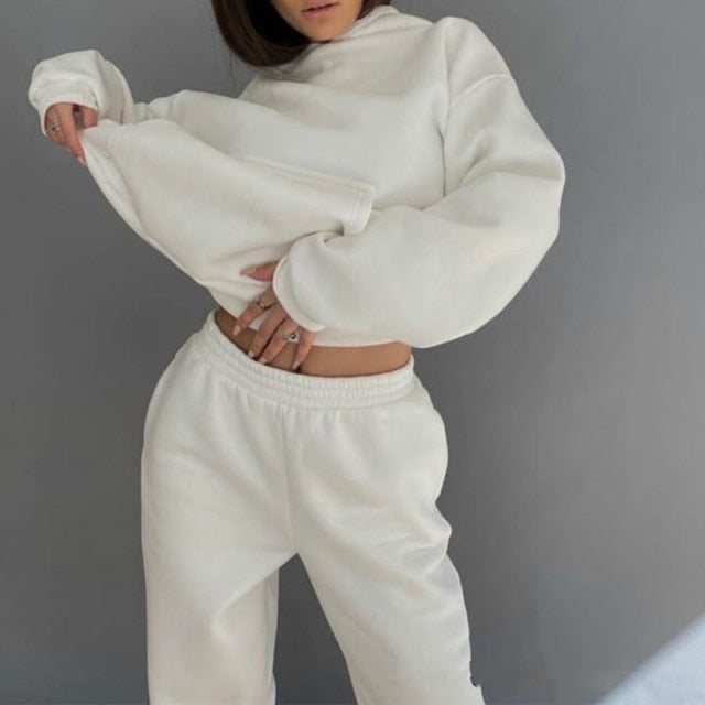 Women Elegant Solid Sets For Women Warm Hoodie Sweatshirts And Long Pant Fashion Two Piece Sets Ladies