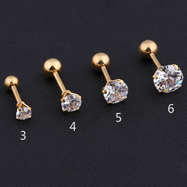 1 pcs Medical Stainless steel Crystal Zircon Ear Studs Earrings For Women/Men 4 Prong Tragus Cartilage Piercing Jewelry