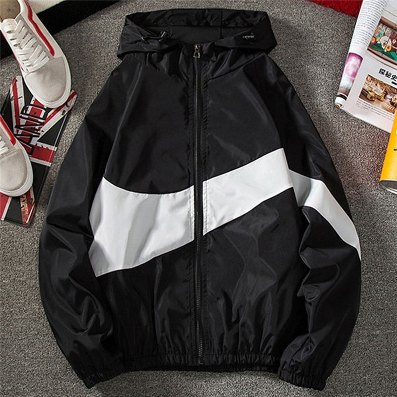 New Men Spring Fall Thin Hoodies Coats Long Sleeves Color Block Zipper Hooded Sweatshirts Jacket Male Black /White/ Gray Outwear