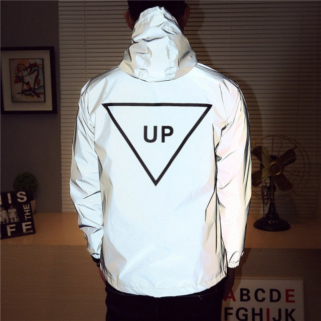 Hot Men's Full Reflective Jacket Light Hoodies Women Jackets Hip Hop Waterproof Windbreaker Hooded Streetwear Coats Man Oversize