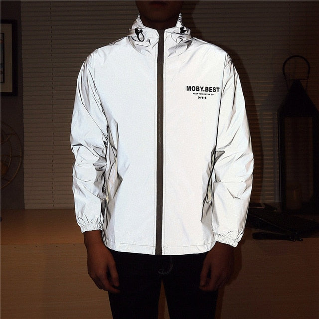 Hot Men's Full Reflective Jacket Light Hoodies Women Jackets Hip Hop Waterproof Windbreaker Hooded Streetwear Coats Man Oversize