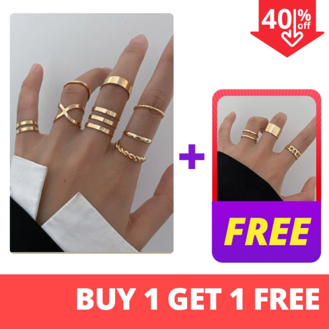 17KM Hiphop Gold Chain Rings Set For Women Girls Punk Geometric Simple Finger Rings 2021 Trend Jewelry Party