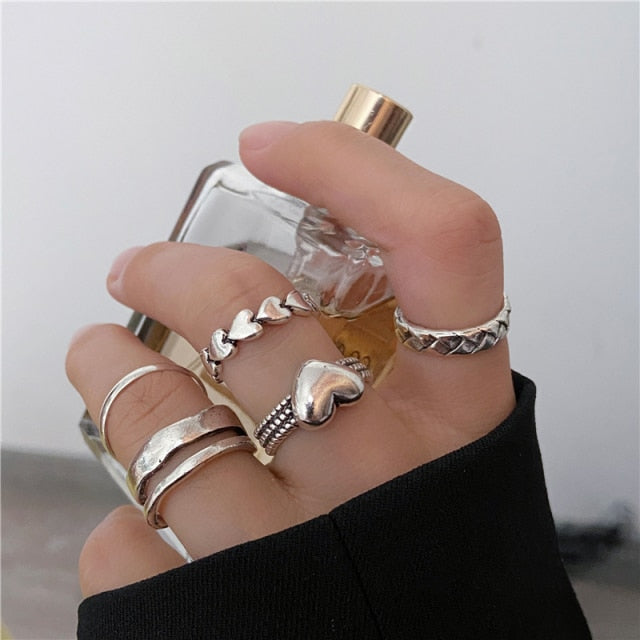 17KM Hiphop Gold Chain Rings Set For Women Girls Punk Geometric Simple Finger Rings 2021 Trend Jewelry Party