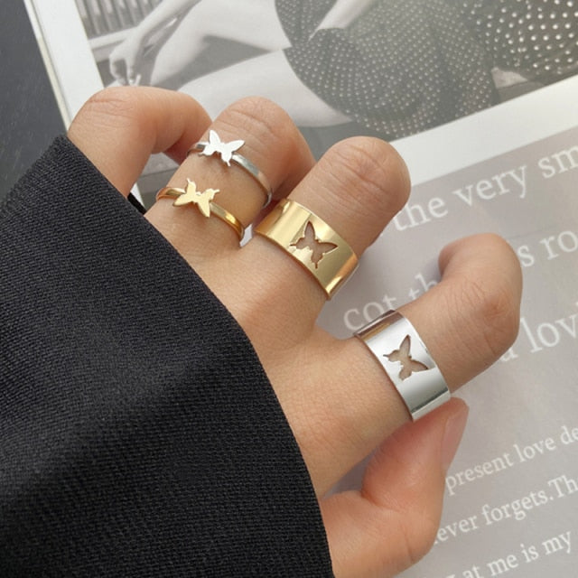 17KM Hiphop Gold Chain Rings Set For Women Girls Punk Geometric Simple Finger Rings 2021 Trend Jewelry Party