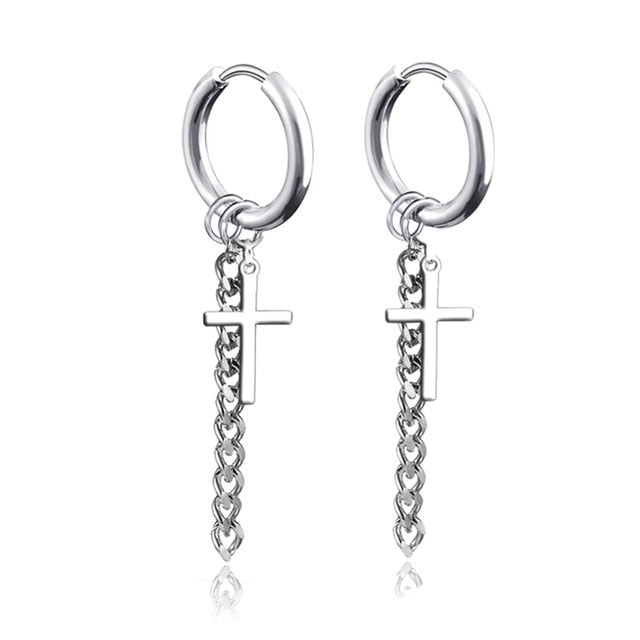 New Punk Stainless Steel Chain Hoop Earrings For Women Men 2021 Trendy Goth Pop Hip Hop Pendants Ear Jewelry Accessories Earring