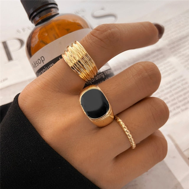 17KM Hiphop Gold Chain Rings Set For Women Girls Punk Geometric Simple Finger Rings 2021 Trend Jewelry Party