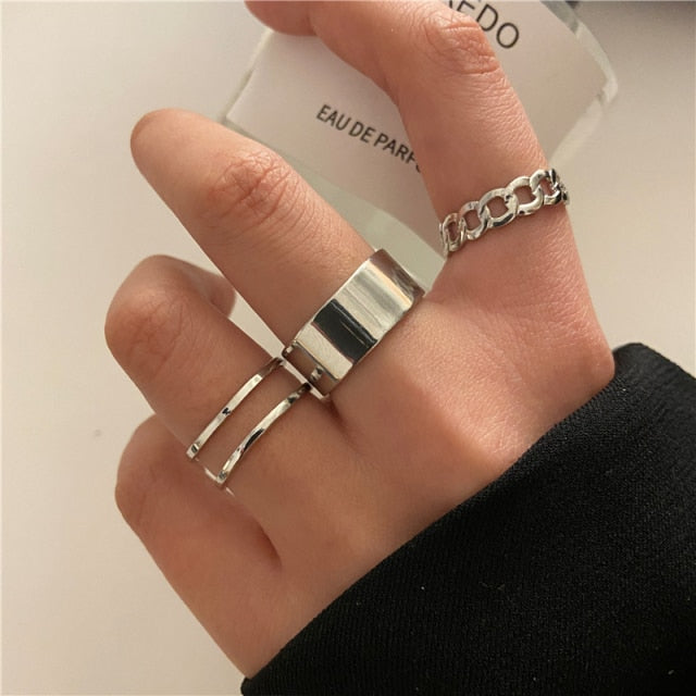 17KM Hiphop Gold Chain Rings Set For Women Girls Punk Geometric Simple Finger Rings 2021 Trend Jewelry Party