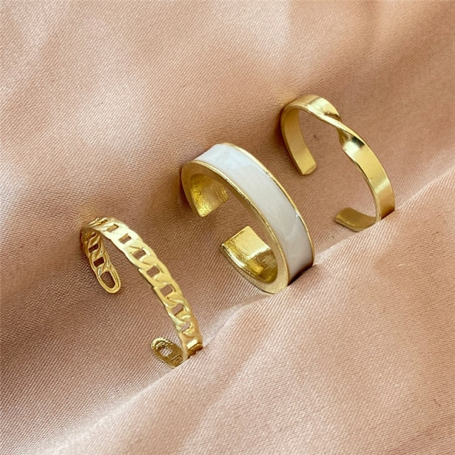 17KM Hiphop Gold Chain Rings Set For Women Girls Punk Geometric Simple Finger Rings 2021 Trend Jewelry Party