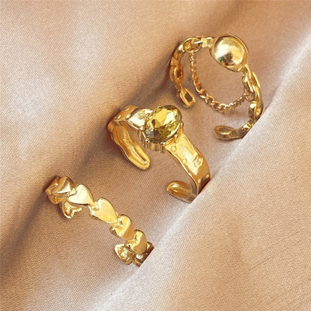 17KM Hiphop Gold Chain Rings Set For Women Girls Punk Geometric Simple Finger Rings 2021 Trend Jewelry Party