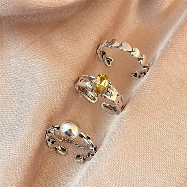 17KM Hiphop Gold Chain Rings Set For Women Girls Punk Geometric Simple Finger Rings 2021 Trend Jewelry Party