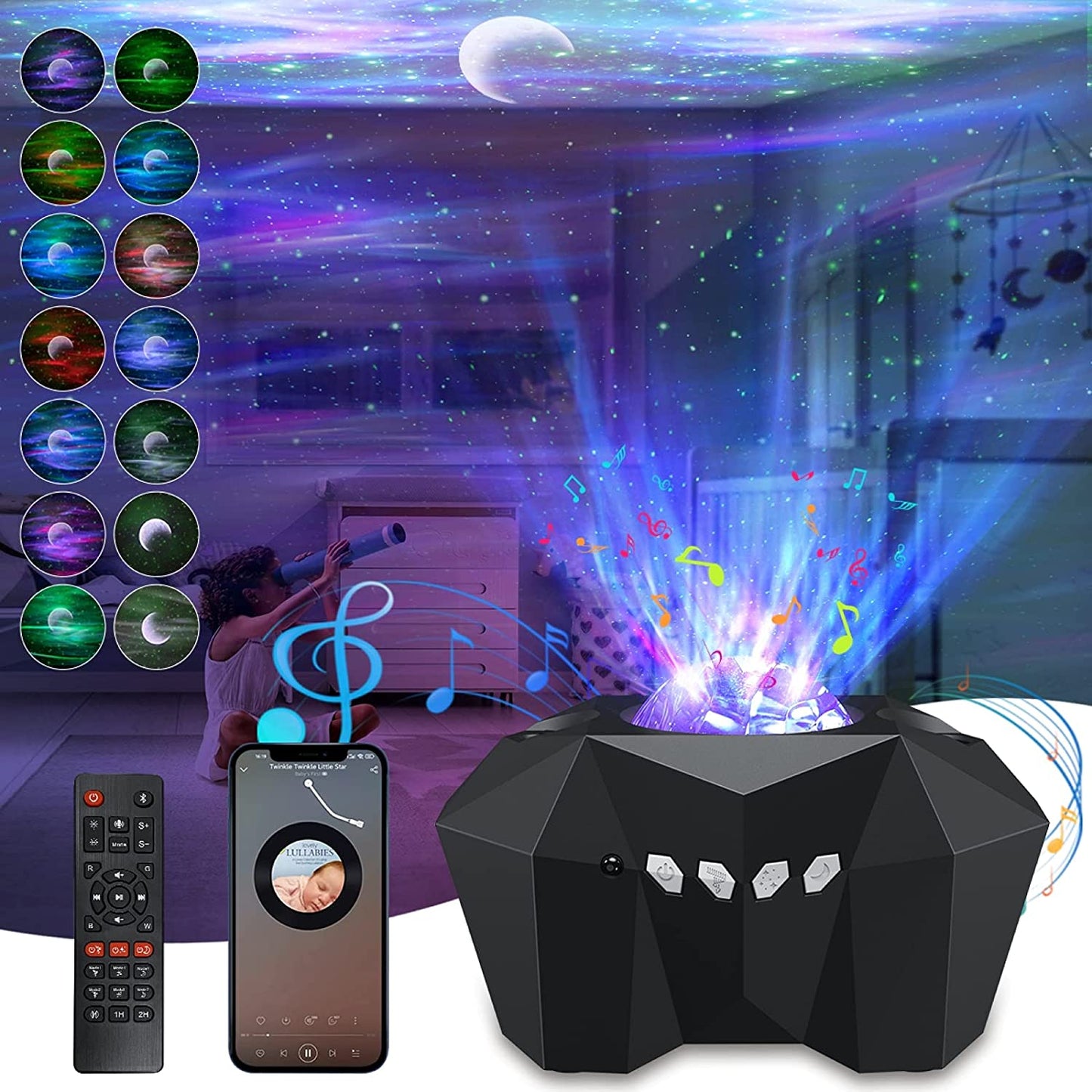 North Light Galaxy Starry Sky Projector Space Aurora Night Light Star Projector Nebula Moon Lamp with Bluetooth Music Speaker