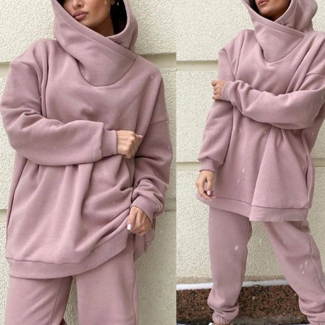 Women Elegant Solid Sets For Women Warm Hoodie Sweatshirts And Long Pant Fashion Two Piece Sets Ladies